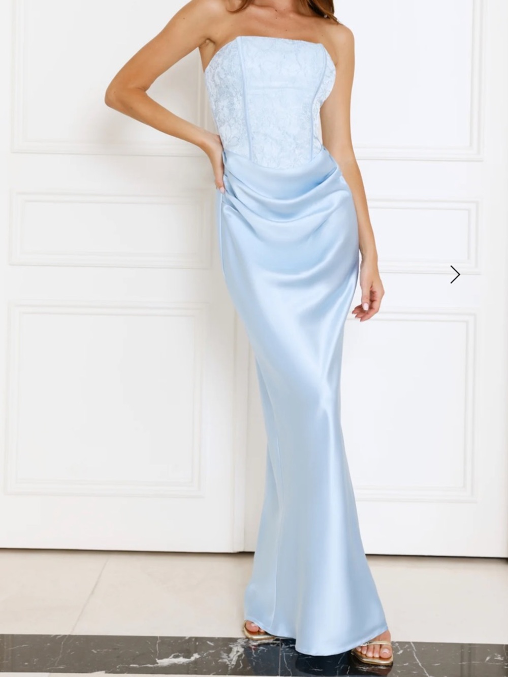 Hello Molly Powder Blue Strapless Satin Corset Gown
